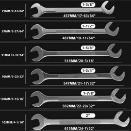 KJE 6PCS SAE 1 3/8" to 2" Jumbo Angle Wrench Set, Large Big Wrench Set, 15° & 60° Angled Heads, High Carbon Steel with Sandblasted Chrome & Storage Bag for Heavy-Duty Mechanics & Automotive & Truck