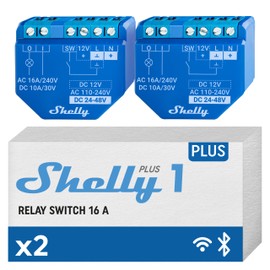 Shelly Shelly Plus 1 | Wlan & Bluetooth Smart Relais Schalter - 16A | Trockenkontakt | Lichtschalter | Hausautomation | Kompatibel mit Alexa & Google Home | iOS Android App | Kein Hub erforderlich (2 Pack)
