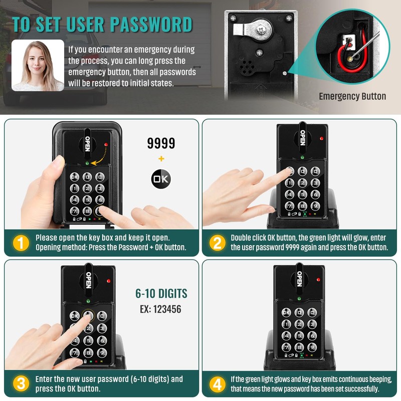 ENONEO Large Key Safe with Number Code, Anti-Theft & Administrator