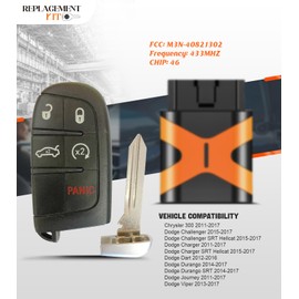 Extra-Partss Smart Remote Fob Replacement Bundles for Dodge M3N-40821302 fits Charger 2011 2012 2013 2014 2015 2016 2017 (5 Btn)