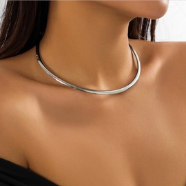 Metal Pearl Open Choker Necklace Adjustable Gold Pearl Choker Necklaces for Women Round Open Cuff Necklace Elegant Cuff Collar Necklace Statement Chain Necklace for Women (Silver With Clasp)