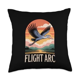 Shoebill Stork Retro Flight Wildlife Birdwatching Throw Pillow