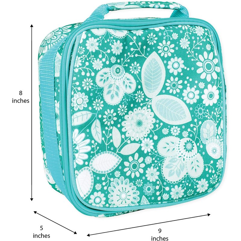 Class Collections Teal Floral Motif Water Resistant Zipper Closure Insulated