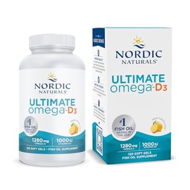 Nordic Naturals Ultimate Omega D3 1280 mg Omega 3 con Vitamina D3 por Porción Sabor Limón 120 Cápsulas Blandas 60 Porciones Suplemento Alimenticio Aceite de Pescado Alta Concentración No GMO