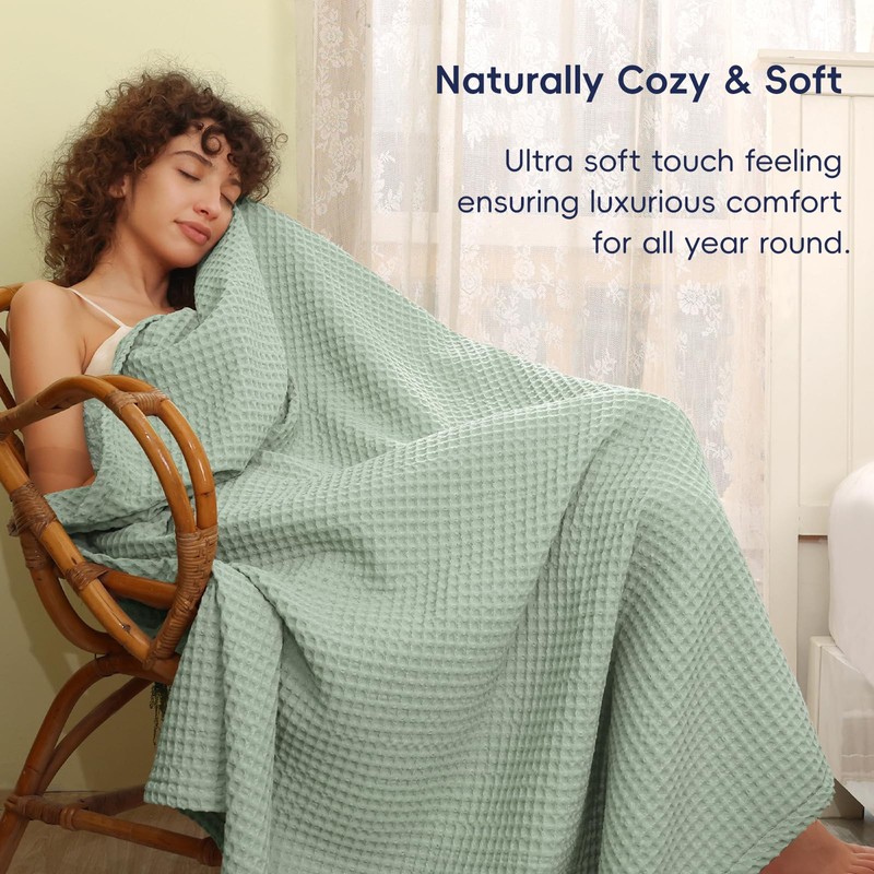 PHF Ultra Soft Waffle Weave Blanket Queen Size 90"x 90"-