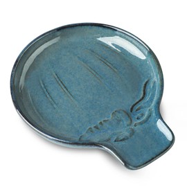 Seyatoo Ceramic Spoon Rest for Stove Top, Spoon Holder for Kitchen Counter, Cooking Utensil Holder with Pumpkin Pattern for Spoons, Ladles, Spatula, Glazed Blue