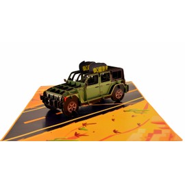 Off Road Car Pop Up Card come with Flying Butterfly,Ideal 3D Greeting Card for Car Crazy Friend, Father's Day, Christmas. 6"x8" when closed (Off-road Jeep) (Off-road Jeep)