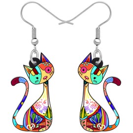 BONSNY Acrylic Drop Dangle Cat Earrings Pets Funny Design Lovely Gift For Women Novelty Jewelry (Multicolor)