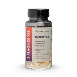 3 Magnesios Blend Premium, 60 cápsulas, Citrato, Glicinato y Treonato de Magnesio, 590 g c/u