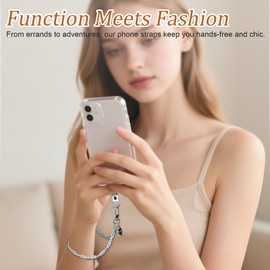 AULEEP Phone Chain Wristlet Strap,Double Metal Phone Charm with Tether Tab,Detachable Cellphone Wrist Strap Universal Silver Hands-free Anti Theft Hand Chain