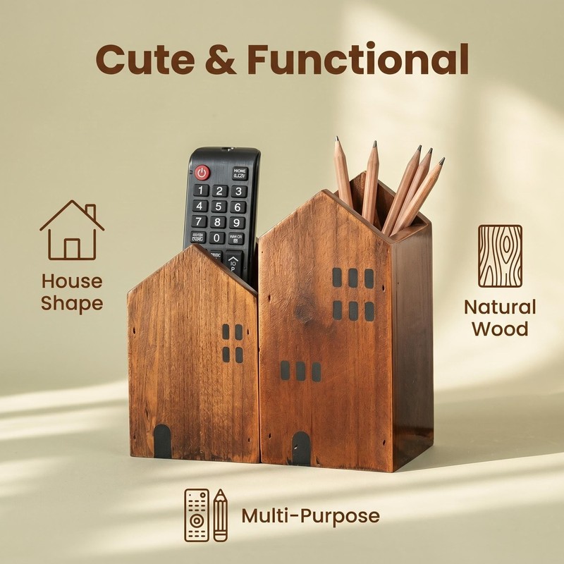 DAWASAPAT Wooden House Remote Control Holder/Remote Caddy & Desktop Organizer