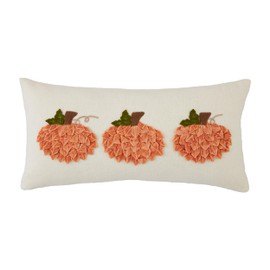 Mud Pie Lumbar Velvet Pumpkin Pillow, 10" x 21", White