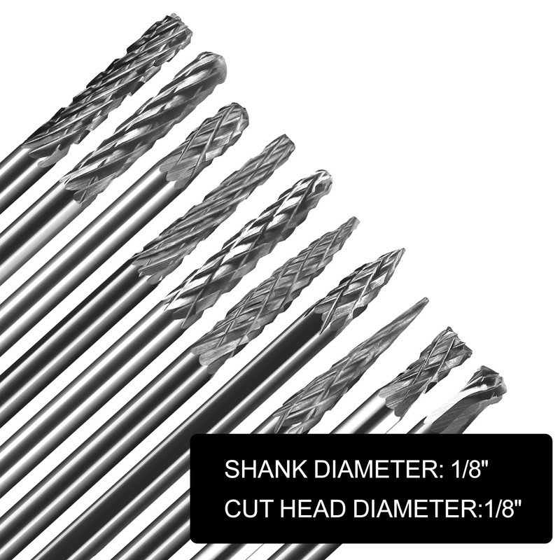 Mini Carbide Burrs Set 1/8’’ Shank Solid Tungsten Carbide Burrs