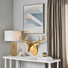 XYQXYQ Copper Deer Head Wall Decor, Faux Resin Animal Head Sculpture, Gold Accent Stag Wall Art, Modern Antler Wall Hanging, Decorative Deer Head for Living Room, Bedroom, or Office (Gold)