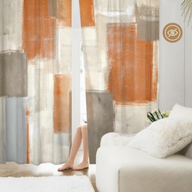 XFLINGBAO Orange Grey Curtains for Living Room Multicolor Checkered Curtains 84 Inch Length 2 Panels Set, Abstract Geometry Art Window Curtains Bedroom Drapes Rod Pocket Burnt Orange Curtains