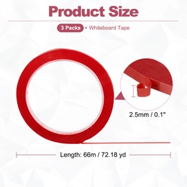 PATIKIL 3 Pack Whiteboard Tape, 2.5mm 3/32" Width Art Tape Dry Erase Board Pinstripe Thin Tape for Graphic Chart Grid Drafting Electrical Marking, Red