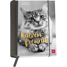 Buchkalender 2025: Für Katzenfreunde: Katzenkalender goldveredelt. Wochenplaner | Terminplaner | Organizer. Praktischer kleiner Taschenkalender, 12 heraustrennbare Postkarten inkl.