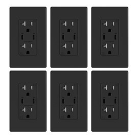 ELEGRP USB Outlet Receptacle, 30W Fast Charge & Power Delivery USB C Wall Outlet, 20 Amp Wall Outlet with USB C Ports, Tamper Resistant, UL Listed, Wall Plate Included, 6 Pack, Matte Black