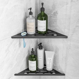 HBXS Corner Shower Caddy 2 Pack 10", Stainless Steel Rustproof Shower Shelves,Large Capacity Bathroom Organizer, Black