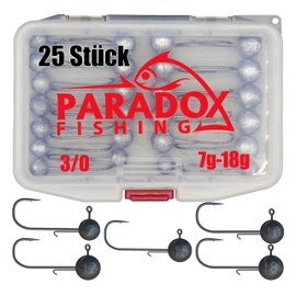 Paradox Fishing Jig Heads Set 3/0 25x I 5x 7g/10g/12g/15g/18g I Jig Heads Rubber Fish with Jig Head for Rubber Fish Zander Perch Fishing Accessories