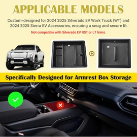 2PCS Rear Center Console Organizer Tray Compatible with 2024 2025 Chevy Silverado EV Work Truck (WT) & 2024 2025 GMC Sierra EV Accessories, Silverado/Sierra EV Three-Layer Armrest Storage Solution