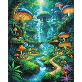 ldazao Mushroom Paint by Numbers Kit for Adults Beginner Mushrooms Forest Adult Paint by Number Kits On Canvas Adults' Paint-by-Number Kits DIY Oil Painting Kits for Gift Wall Decor 16x20 Inch