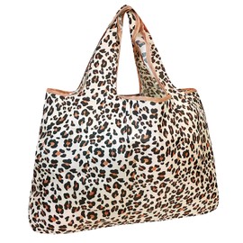 Bowbear Foldable Nylon Reusable Shopping Grocery Bag, Leopard Print, Large