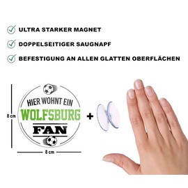 schilderkreis24 Football Magnet "Wolfsburg Fan" Decorative Fridge Magnet Item Sport Club Gift Idea Club Christmas Football Fan Lovers Enthusiasts 8 x 8 cm