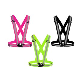 Awnuuw Reflective Vest Running Gear 3Pack , Adjustable Safety Vests High Visible Reflective Belt Straps for Night Running, Outdoor Cycling, Motorcycle, Dog Walking (Pink,Green,Black)