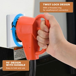 50 Amp to 110 Volt RV Adapter Plug with Locking Connector, NEMA 5-15P to NEMA SS2-50R Electrical Power Adapter with Upgraded Grip Handle, ETL Listed, 3-Year Warranty