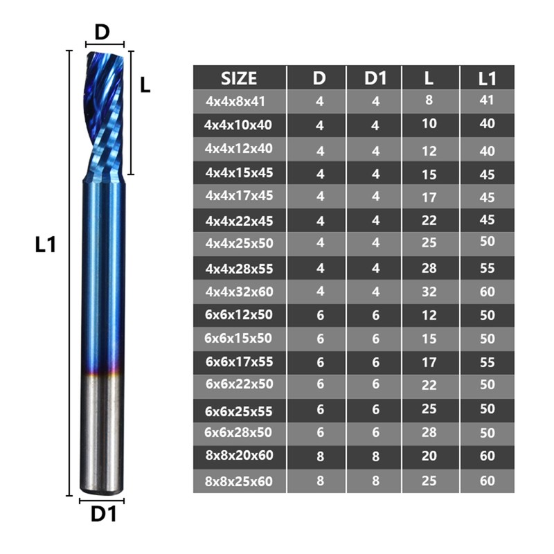 Single Flute Cutter Tungsten Steel Spiral End Mill Straight Shank