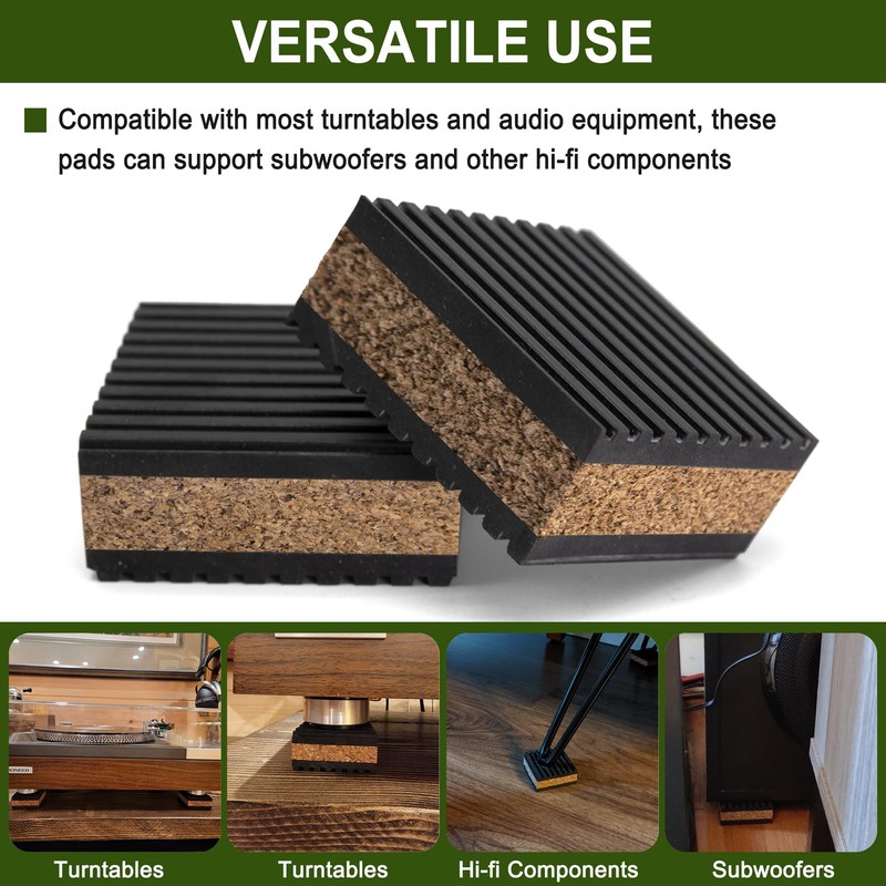 4 Pack Sound Isolation Pads, Cork Pads,2” x 2” x