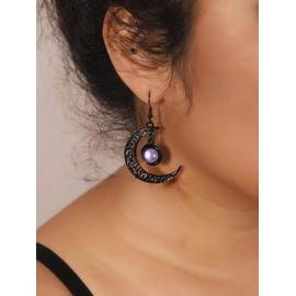 Goth Black Moon Earrings for Women,Gothic Black Red Purple Crystal Moon Drop Dangle Earring Whimsy Crescent Earring for Halloween Jewelry Witch Costume Accessories Purple