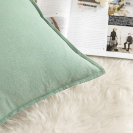 Mandioo Pack of 2 Neutral Cotton Throw Pillow Covers Solid Decorative Couch Pillow Covers Boho Farmhouse Cushion Covers Decor for Sofa Living Room Bed Bedroom 26 x 26 Inch 65x65cm Sage Green