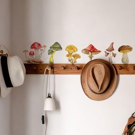funlife Peel and Stick Mushroom Wall Decal Vintage British Watercolor Wall Stickers, Transparent PVC Kids Wall Art Decor for Revamping Nursery Bedroom Playroom