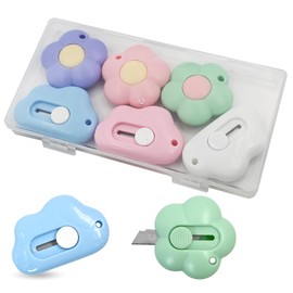 6 Pack Mini Box Cutter, Cute Paper Cutter Cloud and Flower Shape, Small Utility Knives, Retractable Letter Opener Slice Safety, Aesthetic Office Supplies Stationary for Women Girls