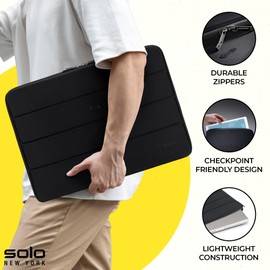 Solo New York Laptop Bag Sleeve for Women & Men - Travel Case for Computer & Tablet, Fits up to 17.3" Laptops, Fully Padded, Lightweight Construction, Durable Zippers - Bond, Black