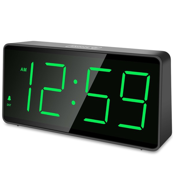Peakeep Battery Operated Digital Clock, Alarm Clock for Bedrooms - Cordless Large Big Numbers 4 Dimmers for Seniors, Adjustable Volume Loud Alarm Clock for Heavy Sleepers Adults (Green Digits)