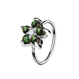 Tapsi´s Coolbodyart® Hoop Ring Nose Piercing Ear Cartilage Ring Silver with Zirconia and Opal Flower in Blue, Green, Pink, Aqua, White, Stainless Steel, Cubic Zirconia