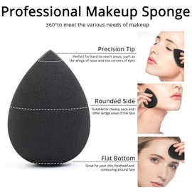BEAKEY Makeup Sponge Set, Foundation Blending Beauty Sponge, Flawless for Liquid, Cream, and Powder, Latex Free and Vegan Makeup Sponges, 5 Pcs Black