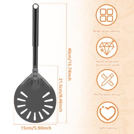 YMKWZ Pizza Turning Peel with Long Handle Aluminum Pizza Peel Spinner Perforated Pizza Turner Spinner Non-Stick Pizza Paddle 15.7×5.9×8.46 Inch Scratch Resistant Pizza Peel Paddle for Home Oven