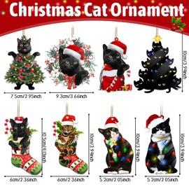 Christmas Ornaments 2024, Black Cat Christmas Decorations, Cat with Sock Design Cat Christmas Tree Hanging Ornaments, Black Cat Christmas Ornaments for Cat Lovers (C)