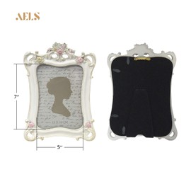 AELS 5x7 Inch Vintage Picture Frame, Elegant Antique Photo Frames with Glass Front, Photo Display, Tabletop Wall Hanging, Gift Ideas, White Rose with Vines