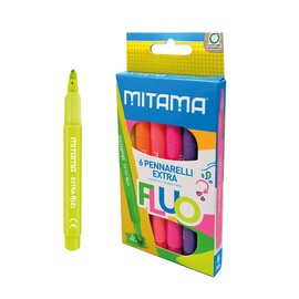 Mitama - Pennarelli Extra Fluo - Punta maxi - Astuccio da 6 pennarelli - Colori Neon - Tappo anti soffocamento - Punta maxi 5 mm - Colori Scuola - Pastelli Astuccio Scuola