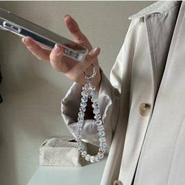 Lolieden Crystal Beaded Phone Charm Strap - Glossy Keychain & Lanyard-White