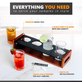 Ksestor Flight Board with Flight Glasses - Drink Flight Board for Bartesian Capsules - Mimosa Flight Board with Glasses - Bartender Accessories - Hosting Essentials