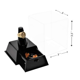 Deluxe Clear Acrylic Championship School Ring Display Case with Drawer and Black Acrylic Ring Holder (A064-A)