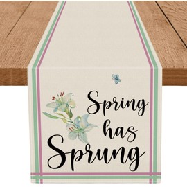 GPGHE Spring Table Runner Lily Floral Butterfly 13x72 Inches Simple Vintage Seasonal Spring Kitchen Dining Table Home Decor