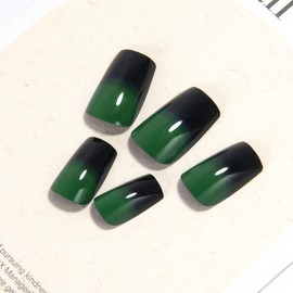 Short Press on Nails Green Ombre Fake Nails Square Nails Press ons with Design Reusable Artificial Nail Glossy Full Cover Glue on Nail Stick on Nails for Women Decorations 24Pcs