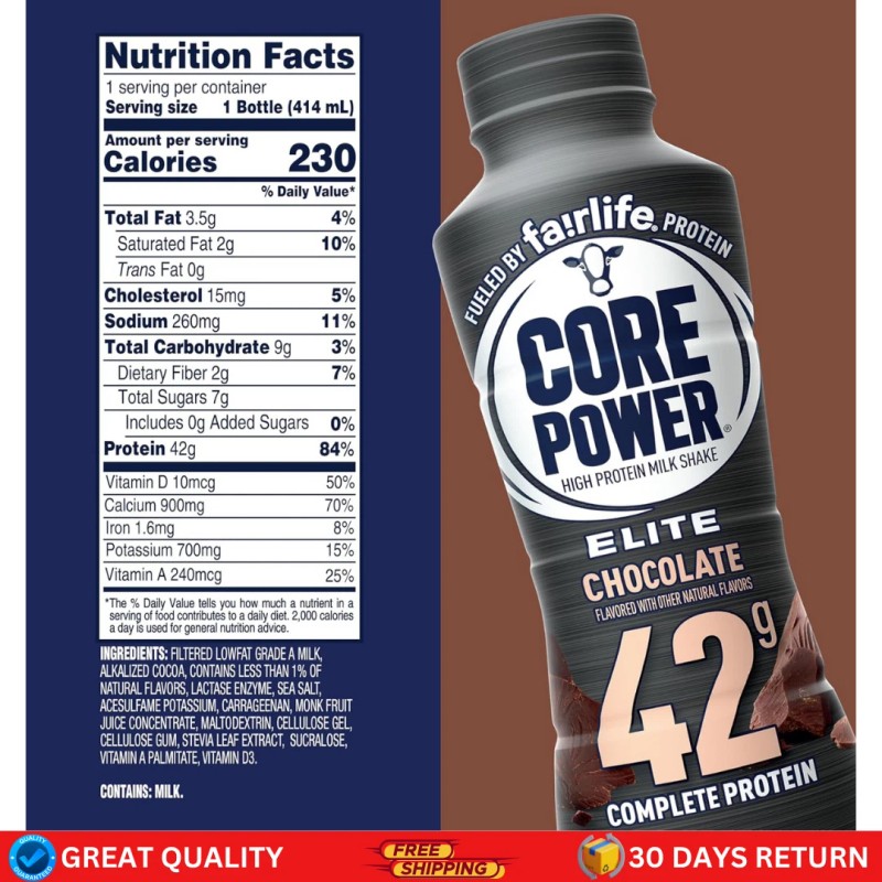 Core Power Elite High Protein Shake, Chocolate, 42g Bottle, 14oz,